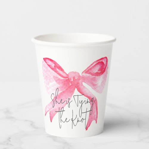 Elegant Tying the Knot Pink Bow Bridal Shower Paper Cups