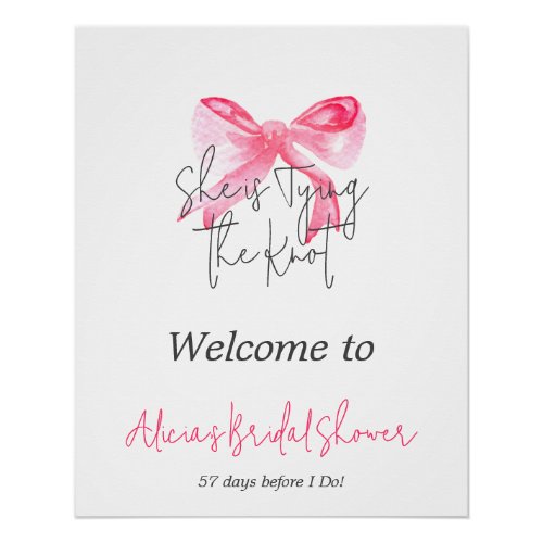 Elegant Tying the Knot Pink Bow Bridal Shower Poster