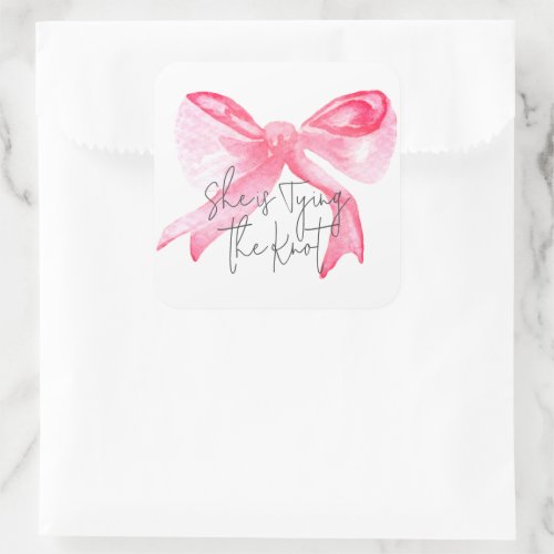 Elegant Tying the Knot Pink Bow Bridal Shower Square Sticker