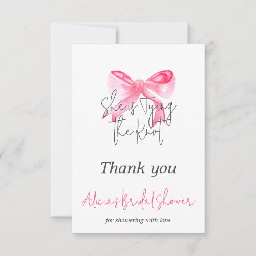 Elegant Tying the Knot Pink Bow Bridal Shower Thank You Card