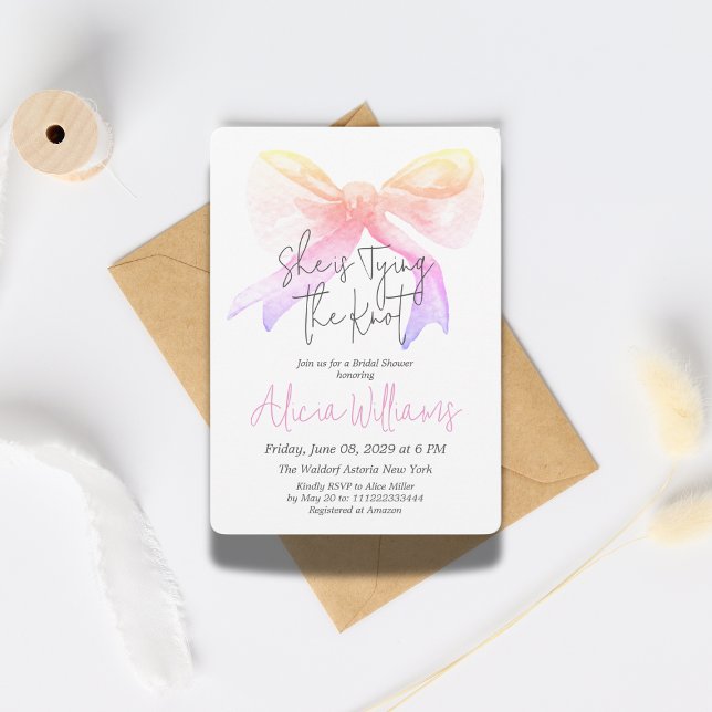 Elegant Tying the Knot Ribbon Bow Bridal Shower Invitation (Creator Uploaded)