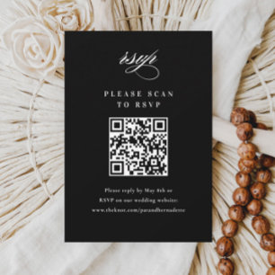Elegant Type Black and White Wedding QR Code RSVP Card