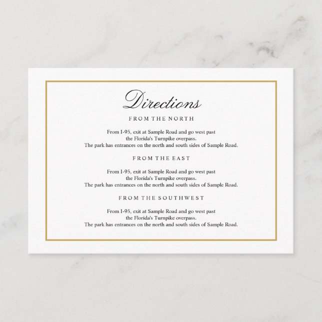 Elegant Type Black & White Gold Directions Insert (Front)