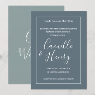 Elegant type blue white green modern wedding invitation