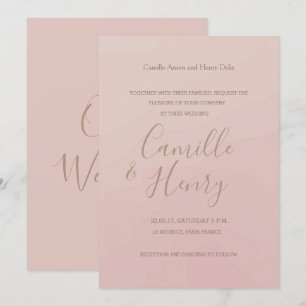 Elegant type blush coral bronze watercolor wedding invitation