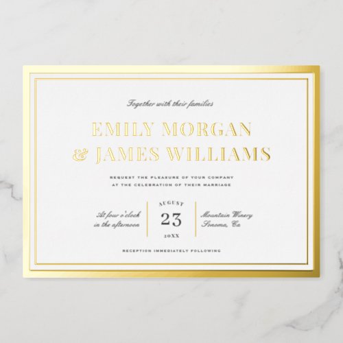 Elegant Type Classic Frame Wedding White  Gold Foil Invitation