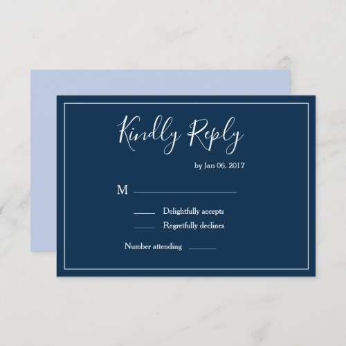 Elegant type dark blue white modern wedding rsvp invitation