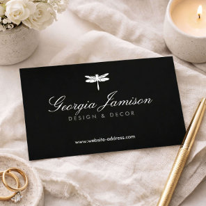 Elegant Type Dragonfly Logo on Black Business Card