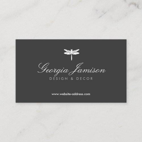 Elegant Type Dragonfly Logo on Dark Gray Business Card