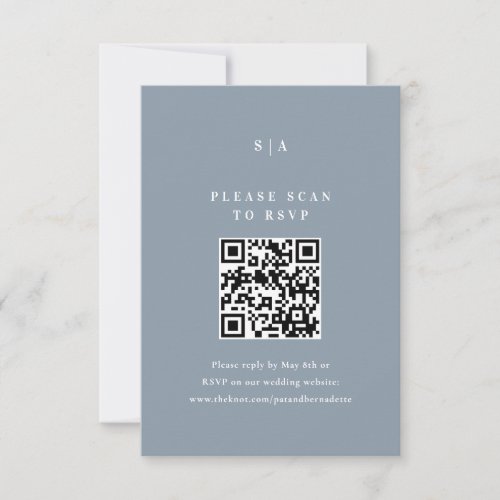 Elegant Type Dusty Blue Wedding QR Code RSVP Card