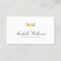 Elegant Type Faux Gold Dragonfly Logo on White Business Card