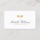 Elegant Type Faux Gold Dragonfly Logo on White Business Card (Front)