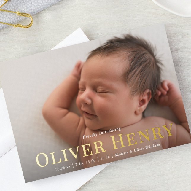 Elegant Type Full Photo FOIL Birth Announcement (Creator Uploaded)