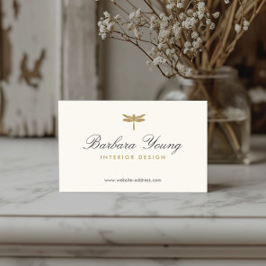 Elegant Type Gold Dragonfly Logo on Ivory Business Card