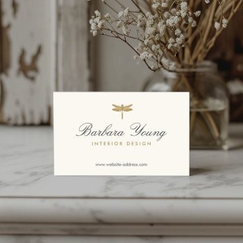Elegant Type Gold Dragonfly Logo On Ivory Business Card by 1201am at Zazzle