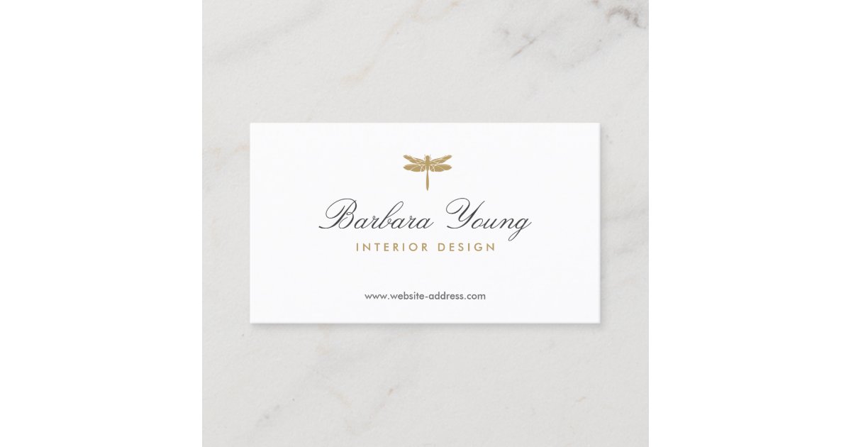Elegant Type Gold Dragonfly Logo On White Business Card Zazzle Com