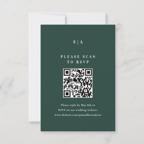 Elegant Type Green Wedding QR Code RSVP Card