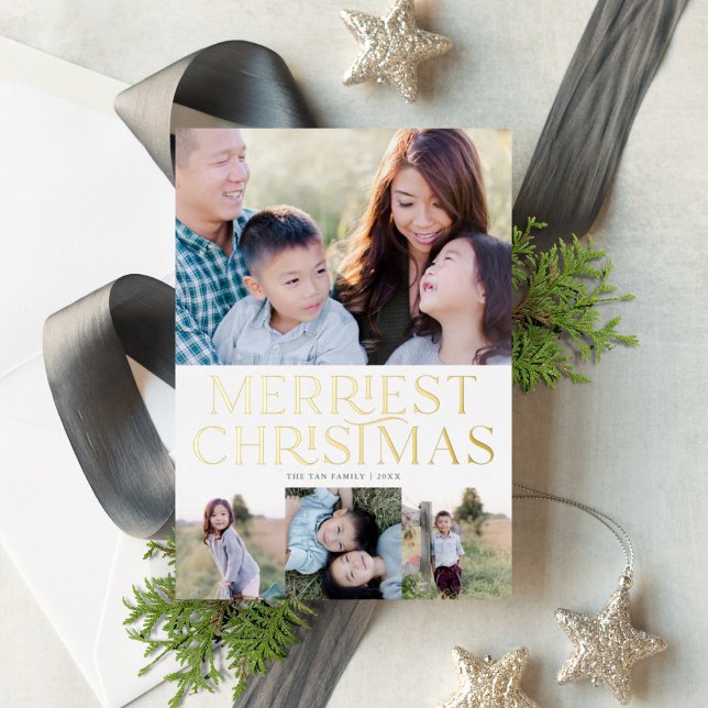 Elegant Type Holiday Multi-Photo Real Foil Card (Creator Uploaded)