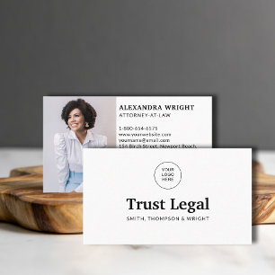 Elegant Type Law Legal Lawyer Photo Minimal White Business Card