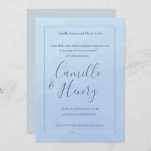 Elegant type pastel blue gray watercolor wedding invitation