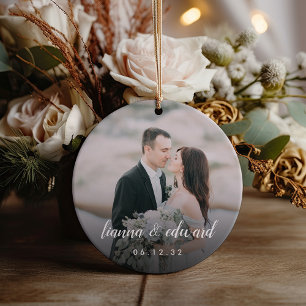 Elegant Type Personalized Wedding Photo Ceramic Ornament