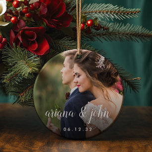 Elegant Type Personalized Wedding Photo Ceramic Ornament
