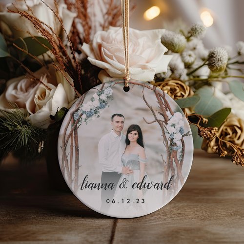 Elegant Type Personalized Wedding Photo Ceramic Ornament