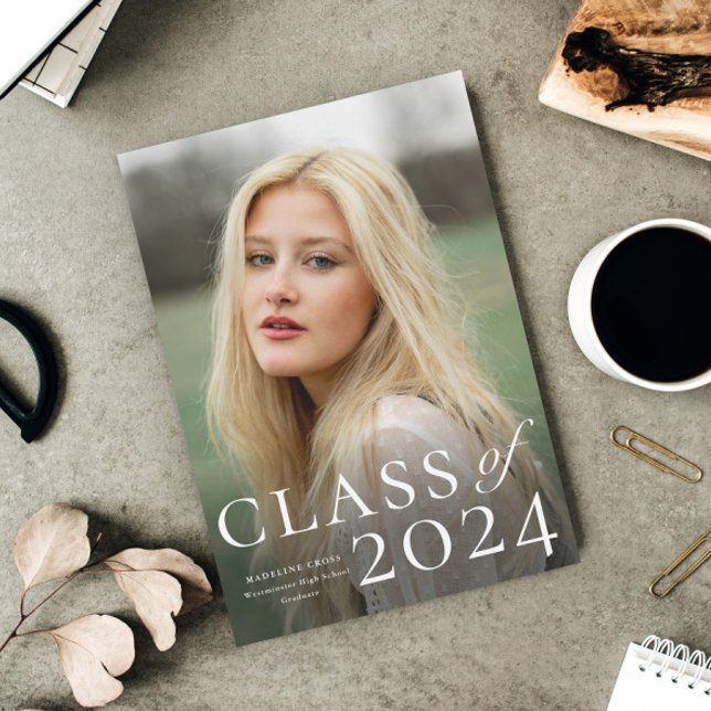 Elegant Type Photo Graduation Announcement (Elegant Typography Class of 2024 Photo Graduation Announcement.)