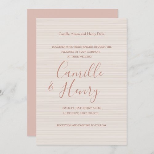Elegant type rose gold soft stripes modern wedding invitation
