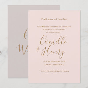 Elegant type rose pink gold blush modern wedding invitation