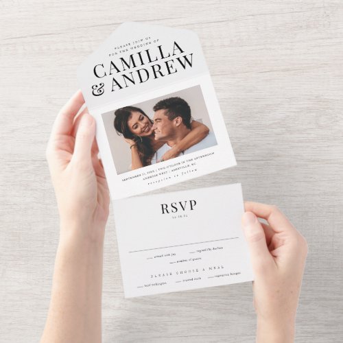 Elegant Type RSVP Photo Wedding All In One Invitation