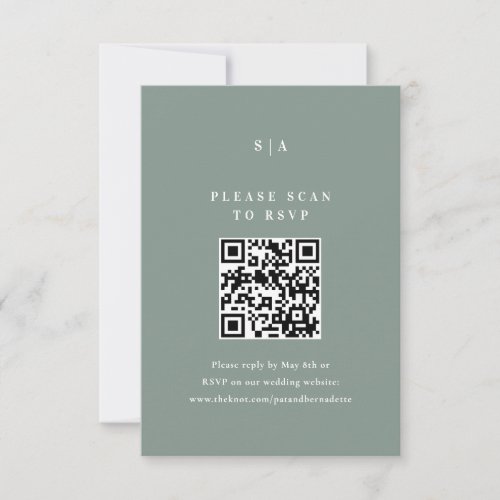 Elegant Type Sage Green Wedding QR Code RSVP Card