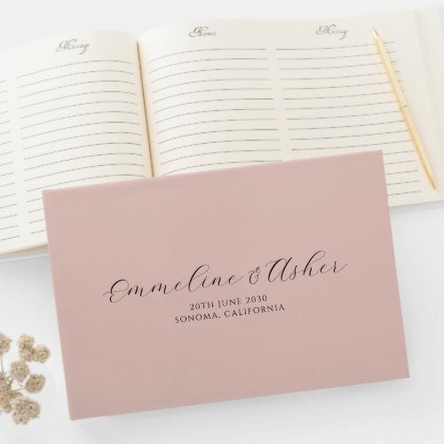 Elegant Type Script Serif Custom Pink Wedding Guest Book