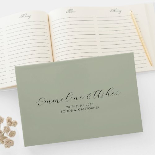 Elegant Type Script Serif Custom Sage Wedding Guest Book