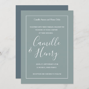 Elegant type spruce green blue modern wedding invitation