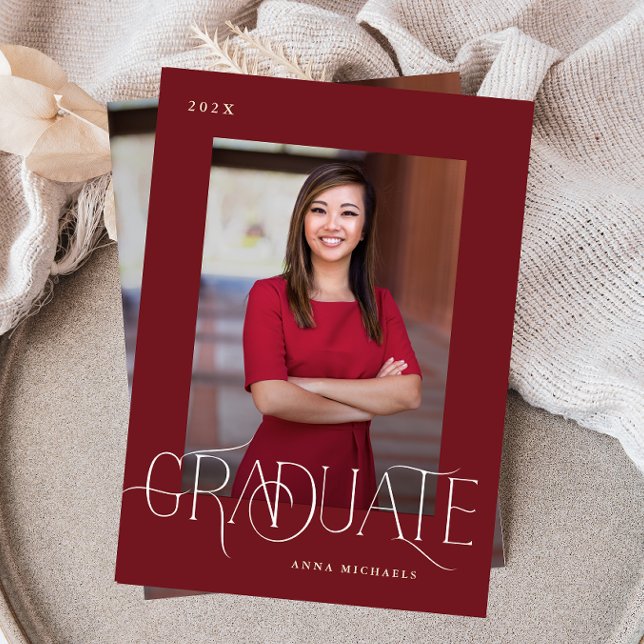 Elegant Type Two Photo Graduation Red Invitation (Creator Uploaded)