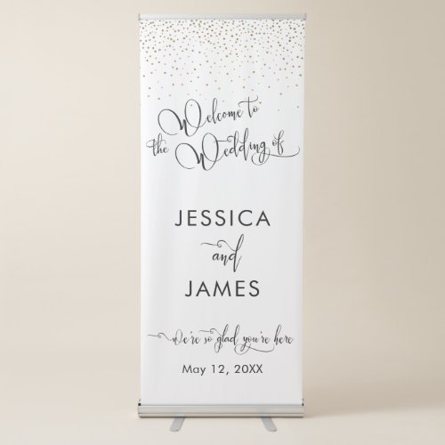Elegant Type Wedding Welcome Faux Gold Confetti Retractable Banner