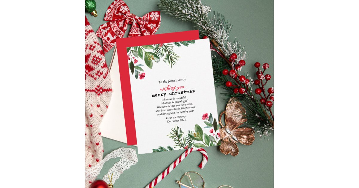 Elegant Typewriter Christmas Foliage Holly Berry Holiday Card | Zazzle
