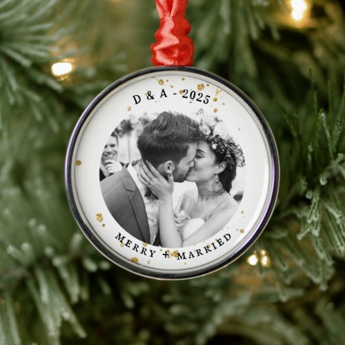 Elegant Typewriter | Merry and Married Photo Metal Ornament