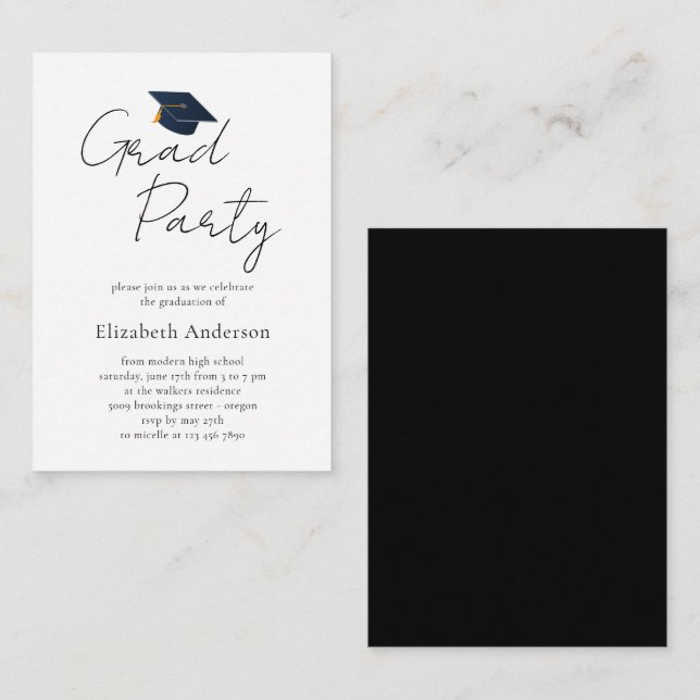 Elegant Typographic Graduation Party Note Card (Front/Back)