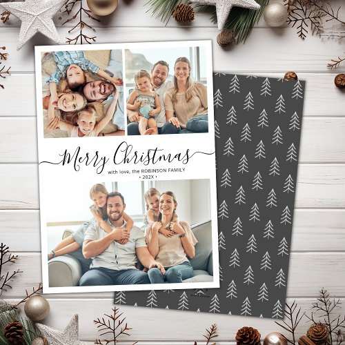 Elegant Typography 3 Multi Photo Christmas Holiday Card