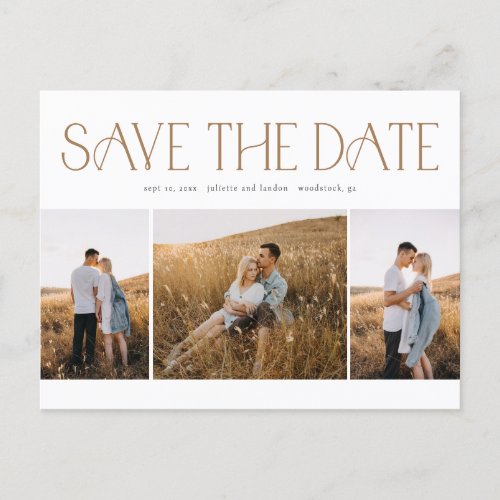 Elegant Typography 3 Photo Collage Save the Date  Announcement Postcard