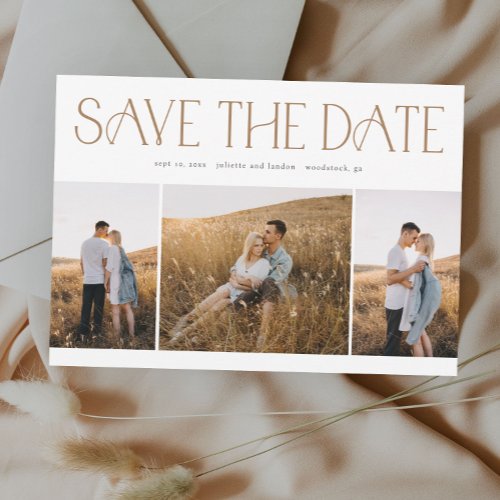 Elegant Typography 3 Photo Collage Wedding Save Th Magnetic Invitation
