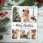 Elegant Typography 4 Photo Collage Christmas  Post Postcard<br><div class="desc">Elegant, Modern Black and White 4 Photo Collage Merry Christmas Script Holiday Postcard. TThis festive, mimimalist, whimsical four (4) photo holiday card template features a pretty photo collage, some snowflake and says Merry Christmas! The „Merry Christmas” greeting text is written in a beautiful black hand lettered typography font type on...</div>