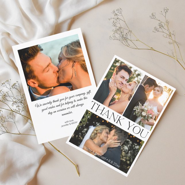 elegant typography 4 photos wedding collage  thank you card (Creator Uploaded)