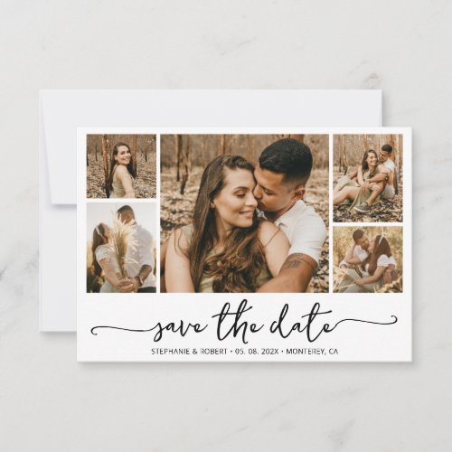 Elegant Typography 5 Photo Collage Wedding  Save The Date