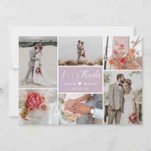 Elegant Typography 6 Photo Collage Lilac Wedding Thank You Card