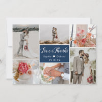 Elegant Typography 6 Photo Collage Navy Wedding