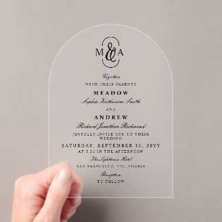 Elegant Typography Ampersand Monogram Wedding Acrylic Invitations