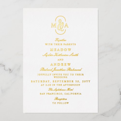 Elegant Typography Ampersand Monogram Wedding Foil Invitation